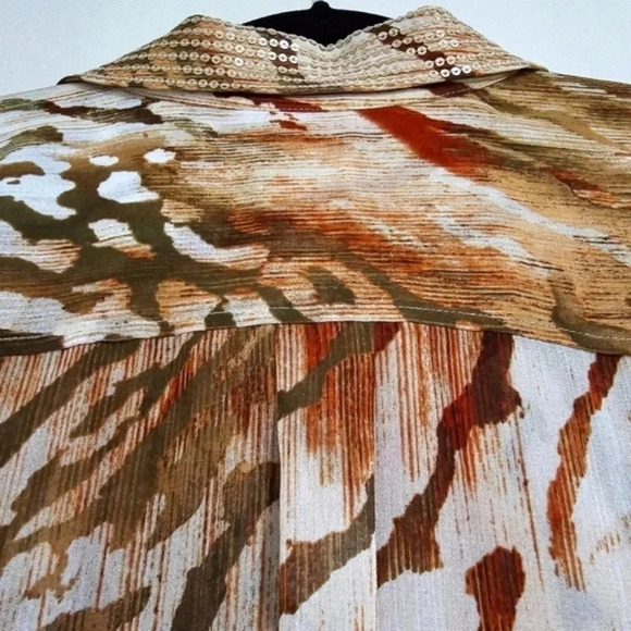 CHICOS 2 Neutral Zebra Chic Joceline Top Long Sleeve Sequin Collar - Picture 8 of 16